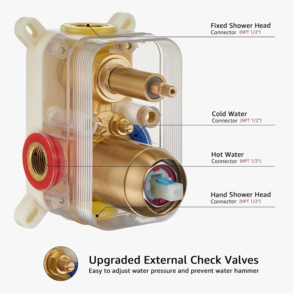Iriber Shower System Wall Mounted Shower Faucet Mixer Set with Luxury High Pressure Shower head and 3-Setting Handheld, Bathroom Shower Trim Kit Contain Pressure Balance Valve,Brushed Gold