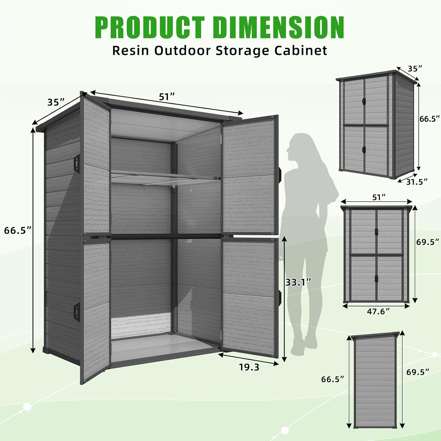 Large 58 Cu.Ft Resin Outdoor Storage Cabinet Waterproof with Adjustable Shelves, Vertical Tall Plastic Storage Cabinet with Reinforced Floor, Weatherproof Sheds & Outdoor Storage Clearance with Base