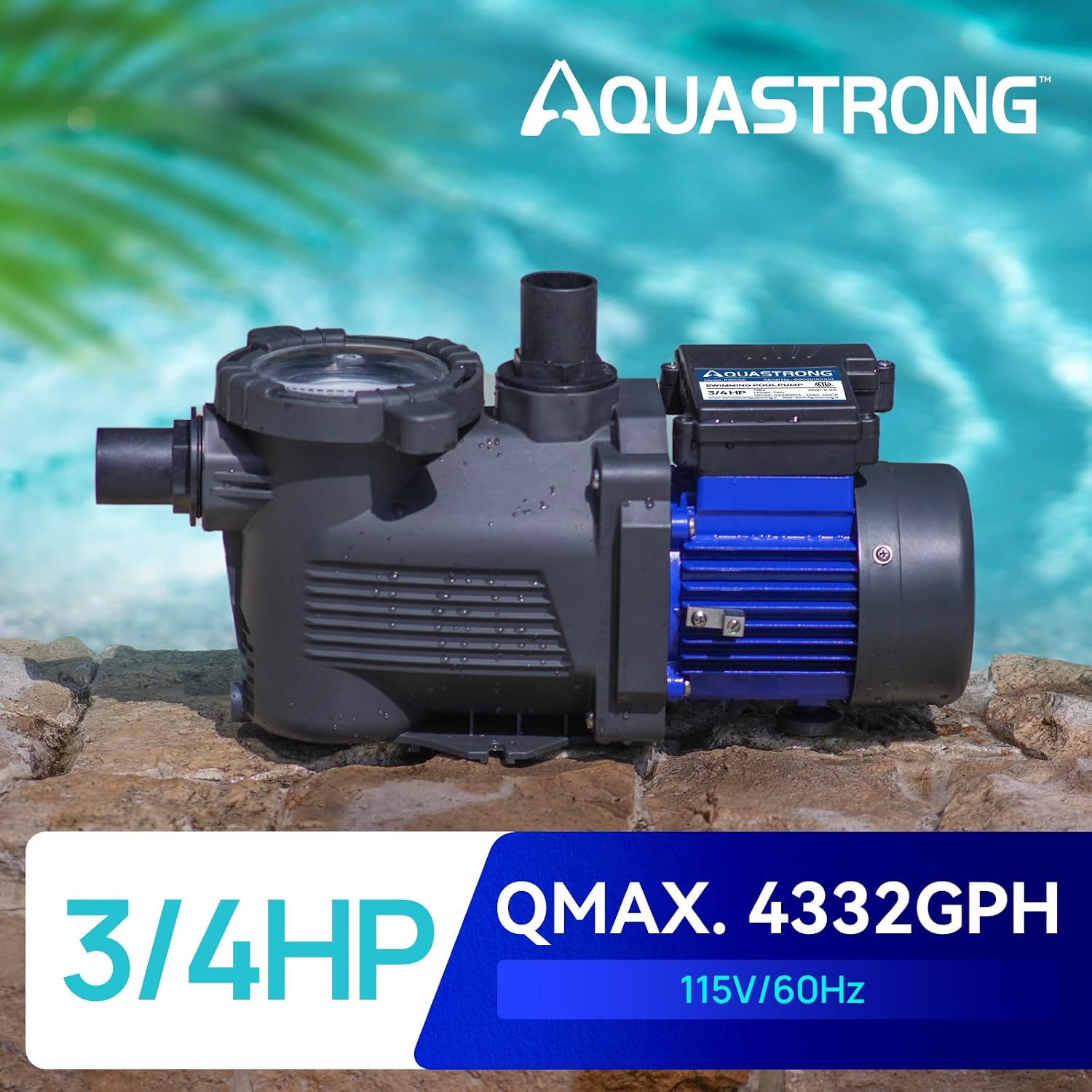 AQUASTRONG Above Ground Pool Pump High Flow Self Priming Swimming Pool Pumps with Filter Basket,Deep Black