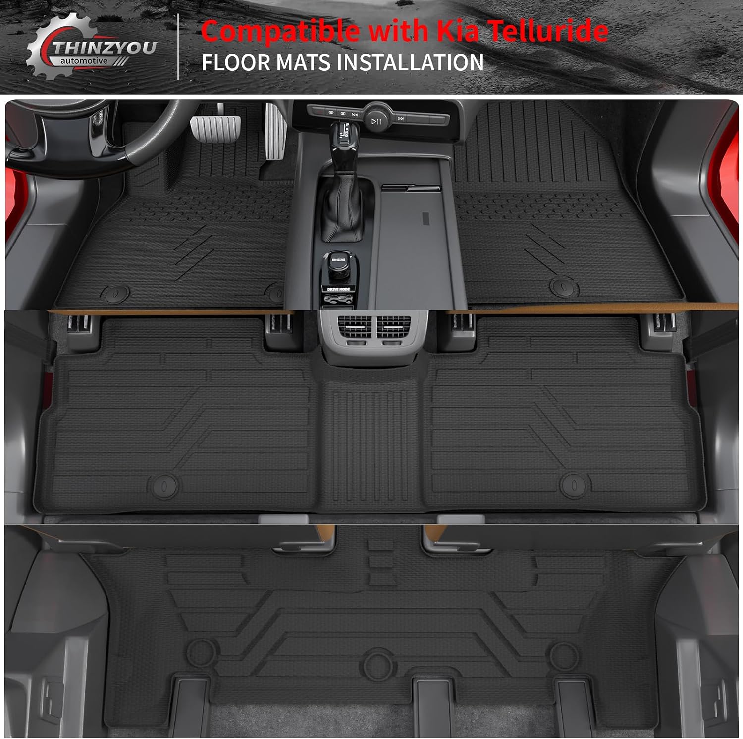 Floor Mats Compatible with 2020-2025 Kia Telluride 7 Seats (NOT for 2027) Cargo Mat Trunk Mat Cargo Liner Kick Mats Back Seat Cover Protector 2024 Telluride Accessories (Floor Mats Full Set)