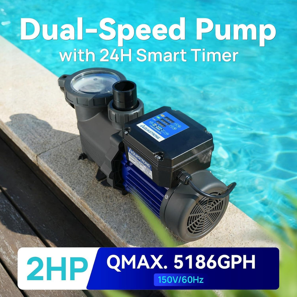 Aquastrong In/Above Ground Pool Pump Dual Speed with Timer High Flow Self Primming Swimming Pool Pump,Blue
