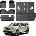 Pilot Floor Mats - Car Mats for Honda Pilot 2009-2015, All Weather Full Set Cargo Liner with Backrest Mat for Car Accessories, Heavy Duty Waterproof, Black