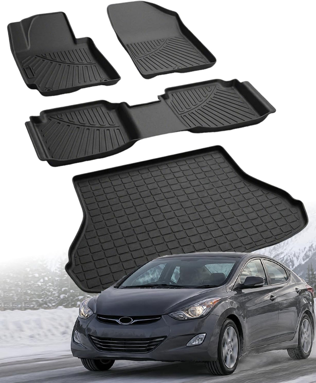 Floor Mats Compatible with Hyundai Elantra 2011-2016(Not for GT & Touring),All Weather Protection Duarble TPE Cargo Liner Accessories Compatible with Hyundai Elantra 2011 2012 2013 2014 2015 2016