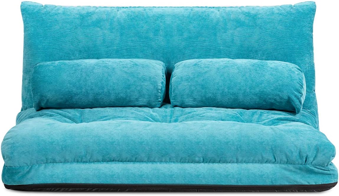 Giantex Adjustable Floor Sofa Couch, Multi-Functional 6-Position Foldable Lazy Sofa Sleeper Bed, Blue, Corduroy, Iron Frame, 70.5' x 42.5' x 7'