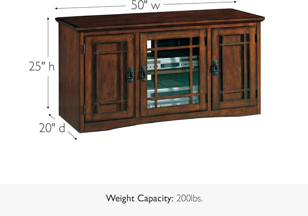 Leick Home 82350 Solid Wood Mission Oak Three Door TV Stand For 55' TVs Universal TV Console Living Room Storage Shelves Entertainment Center, Mission Oak