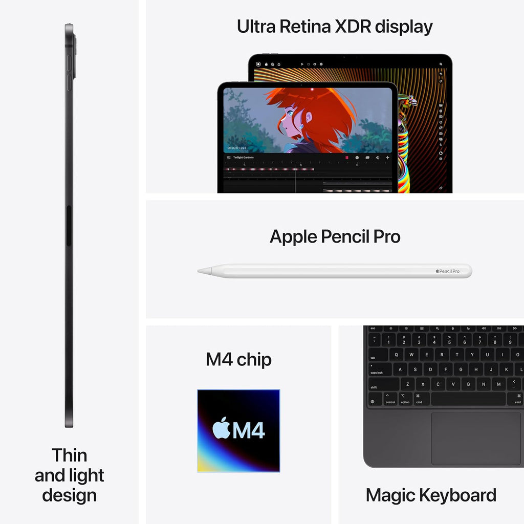 Apple iPad Pro 11-Inch (M4): Built for Apple Intelligence, Ultra Retina XDR Display, 2TB, 12MP Front/Back Camera, LiDAR Scanner, Wi-Fi 6E, Face ID, All-Day Battery Life — Space Black
