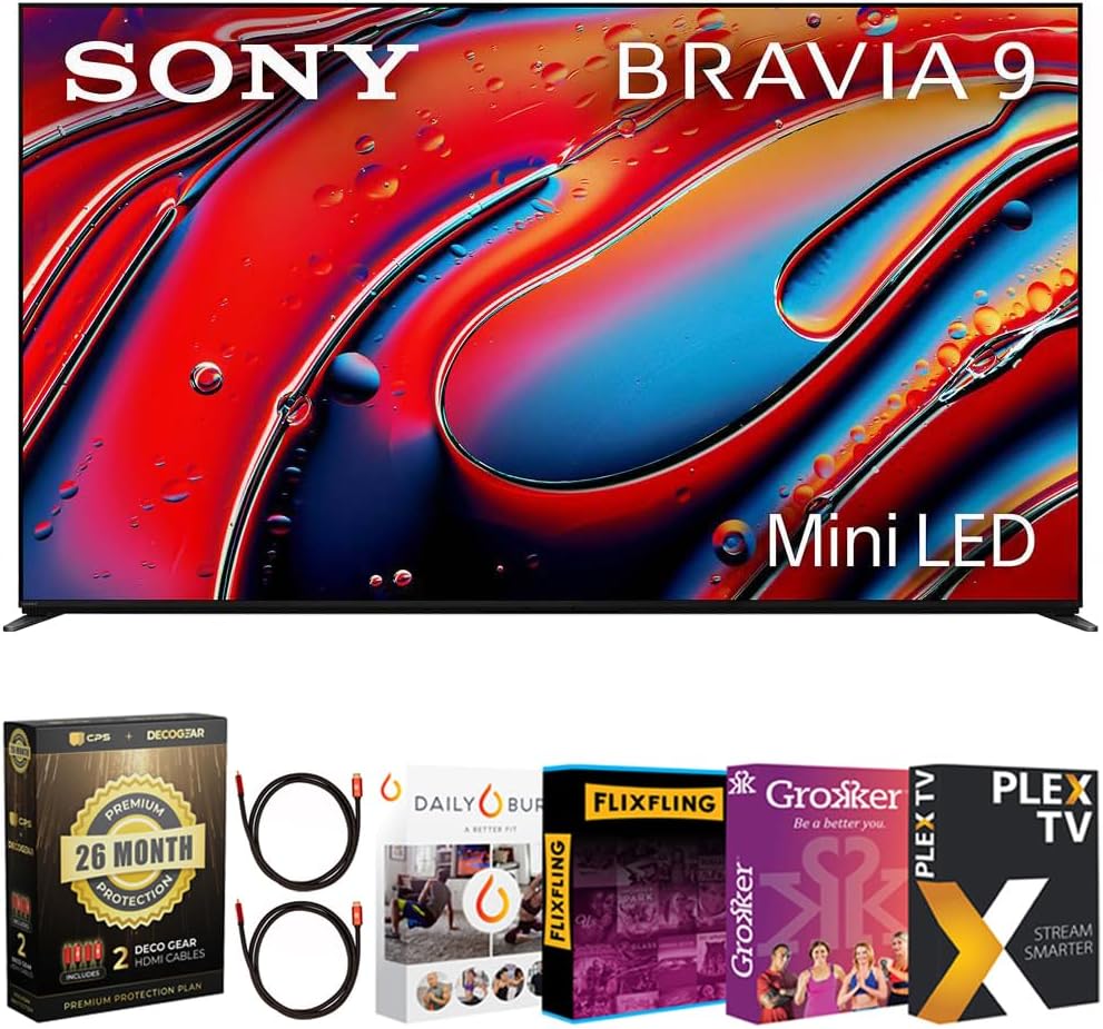 Sony BRAVIA 9 K85XR90 85' 4K HDR QLED Mini-LED TV (2024) Bundle with Deco Gear 4K HDMI 2.0 Cable w/Copper Conductors x2 + Premiere Streaming & CPS Exclusive 26 Month Protection (BEACH-CPS-265000)