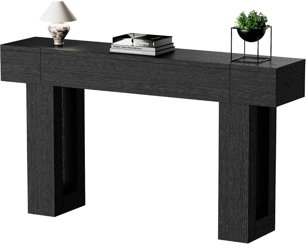 63 Inch Long Console Table, Narrow Rectangular Sofa Table Behind The Couch, Farmhouse Entryway Table for Entrance, Hallway, Living Room (Black)