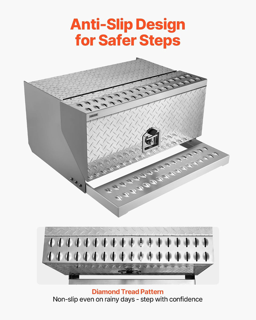 VEVOR Semi-Truck Step Tool Box, 30' x 29.5' x 15.8' Heavy Duty Aluminum Diamond Plate Toolbox, Waterproof Cab Entry Step Storage Box with T-Handle Lock & Keys for Flatbed, Crane, and Semi Trucks