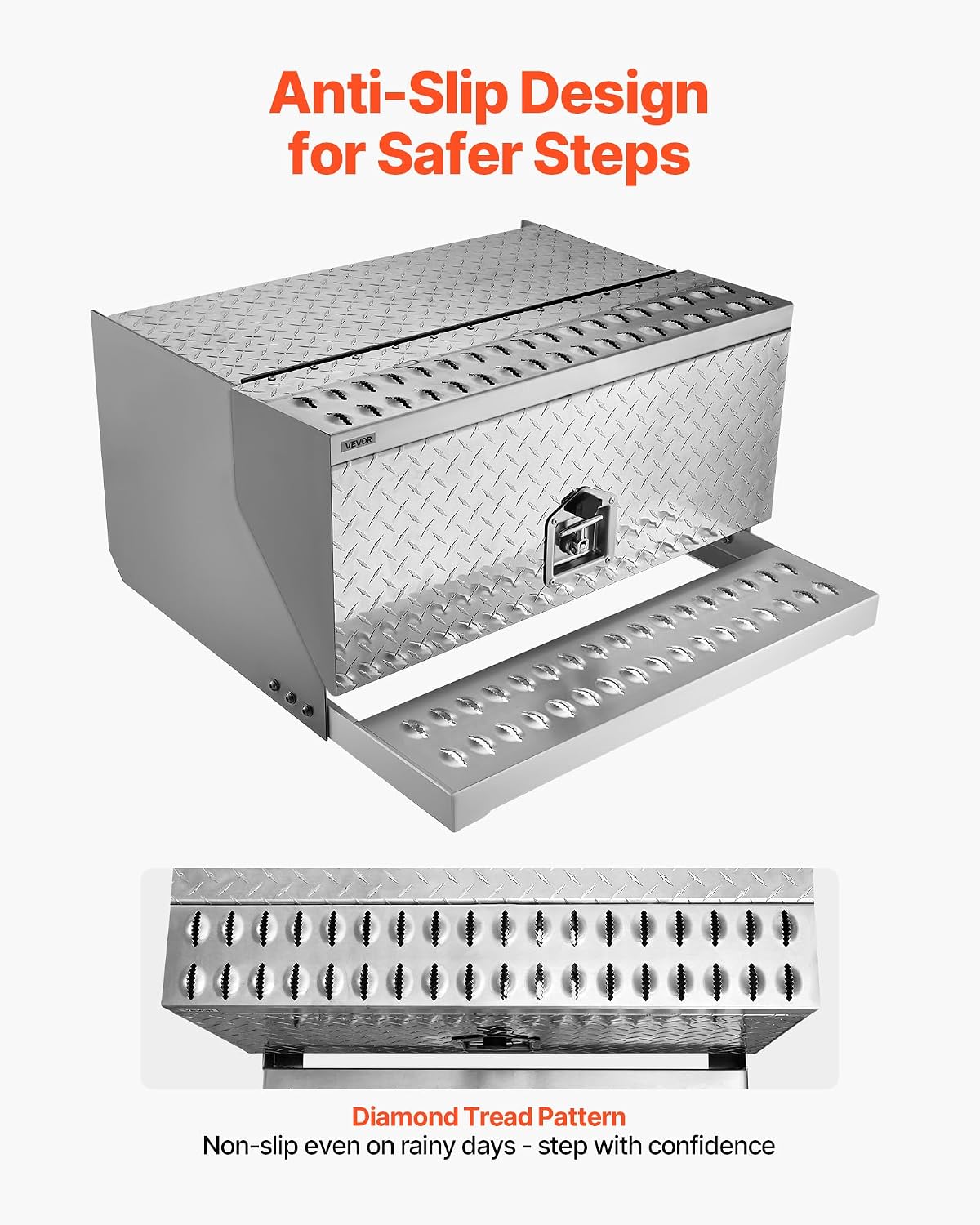 VEVOR Semi-Truck Step Tool Box, 30' x 29.5' x 15.8' Heavy Duty Aluminum Diamond Plate Toolbox, Waterproof Cab Entry Step Storage Box with T-Handle Lock & Keys for Flatbed, Crane, and Semi Trucks