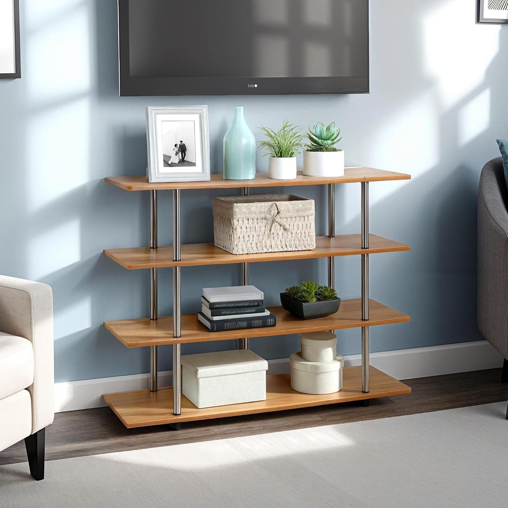 Convenience Concepts Designs2Go No Tools XL Highboy 4-Tier TV Stand 47.25' - Entertainment Center for TVs up to 55 Inches, Modern TV Console with Shelves for Living Room, Family Room, Light Oak