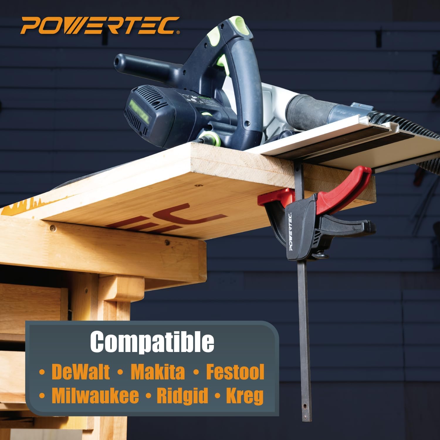 POWERTEC 72460 110' Track Saw Guide Rail Joining Set for Milwaukee Track Saws w/Quick Release Clamps for Woodworking Projects