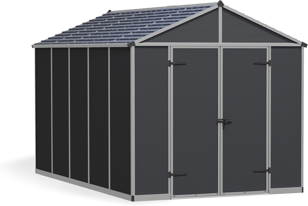 Palram - Canopia Rubicon Storage Shed, 8'x12' DIY Backyard Shed, Gray Polycarbonate Panels and Aluminum Frame, Sheds & Outdoor Storage for Lawn Mower, Bike, Garden Tools, Outdoor Storage Box Shed
