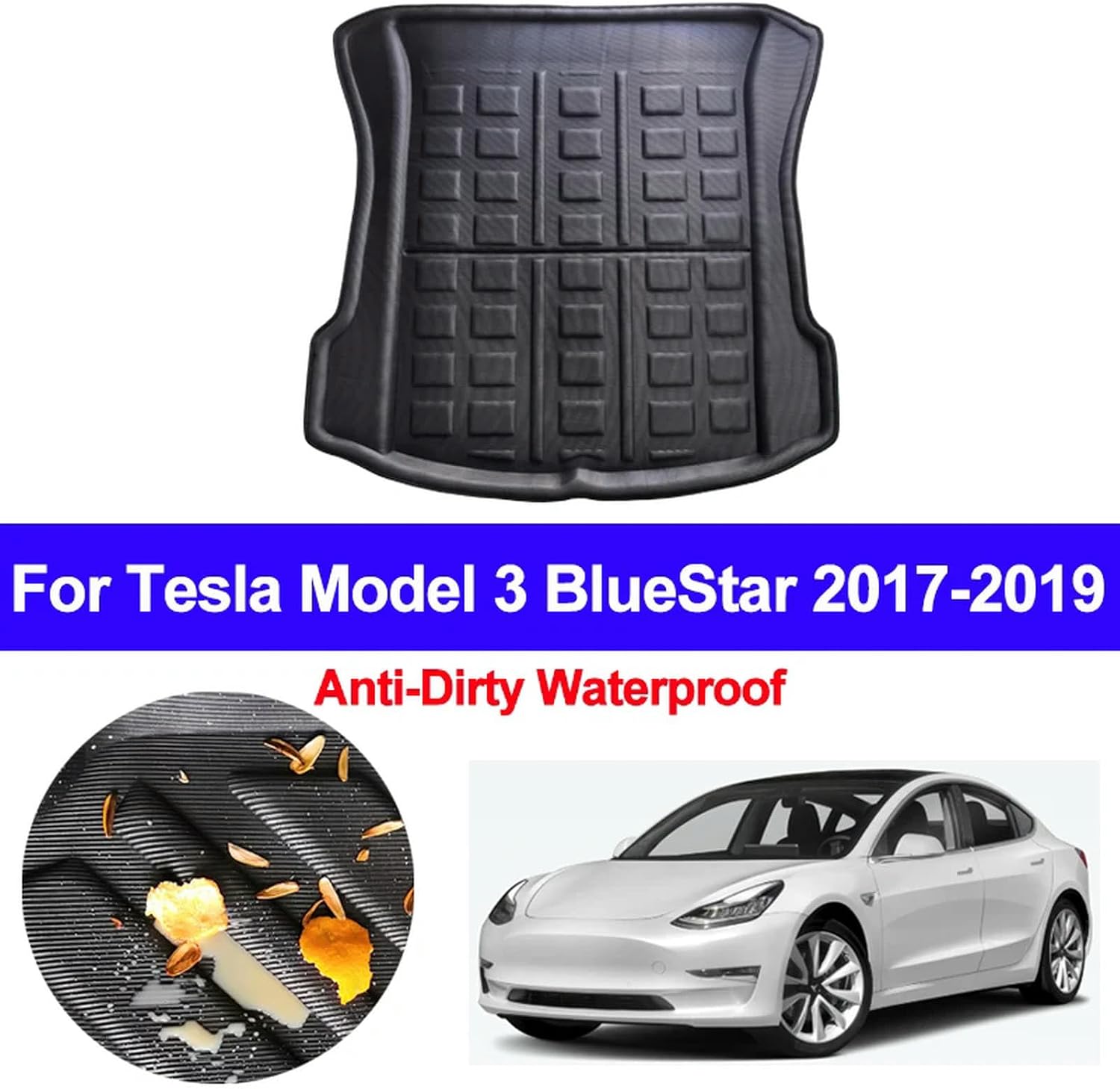 Car Rear Trunk Mat Cargo Tray Boot Liner Carpet Protector Floor for Tesla Model 3 Blue Star 2017 2018 2019