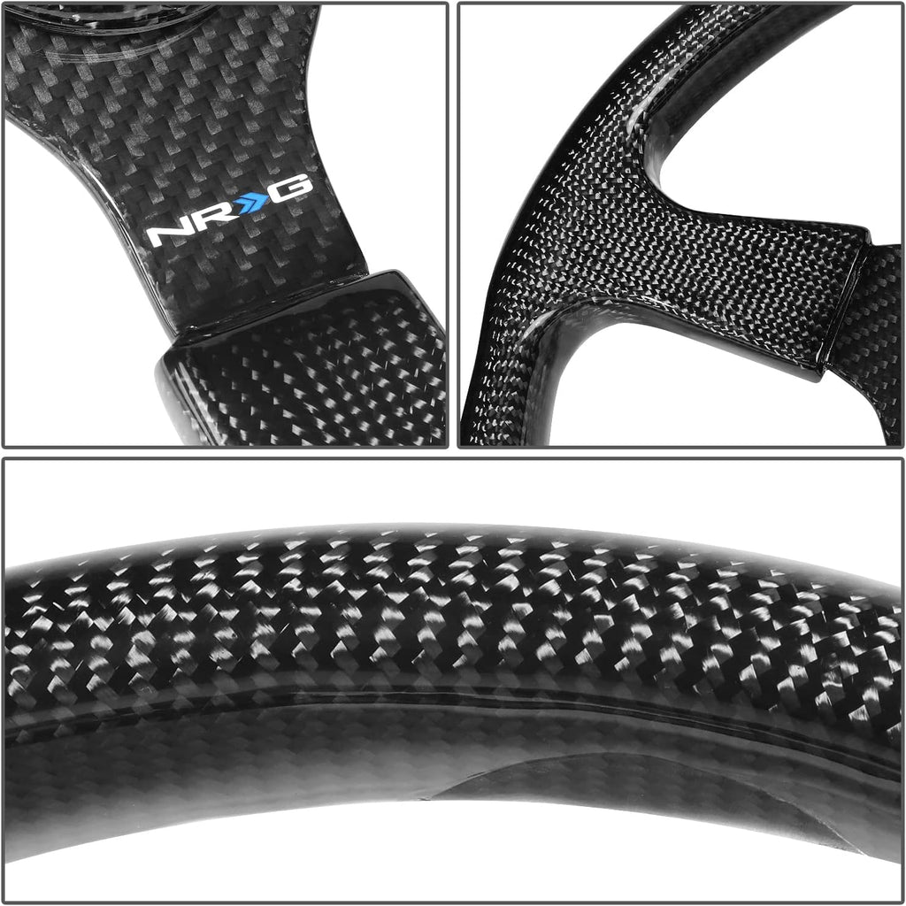 NRG Innovations NRG-ST-012CF Light weight Carbon Fiber Steering Wheel, 3 Spoke, 350mm, 6 X 70 PCD, Flat Dish,Gloss Black