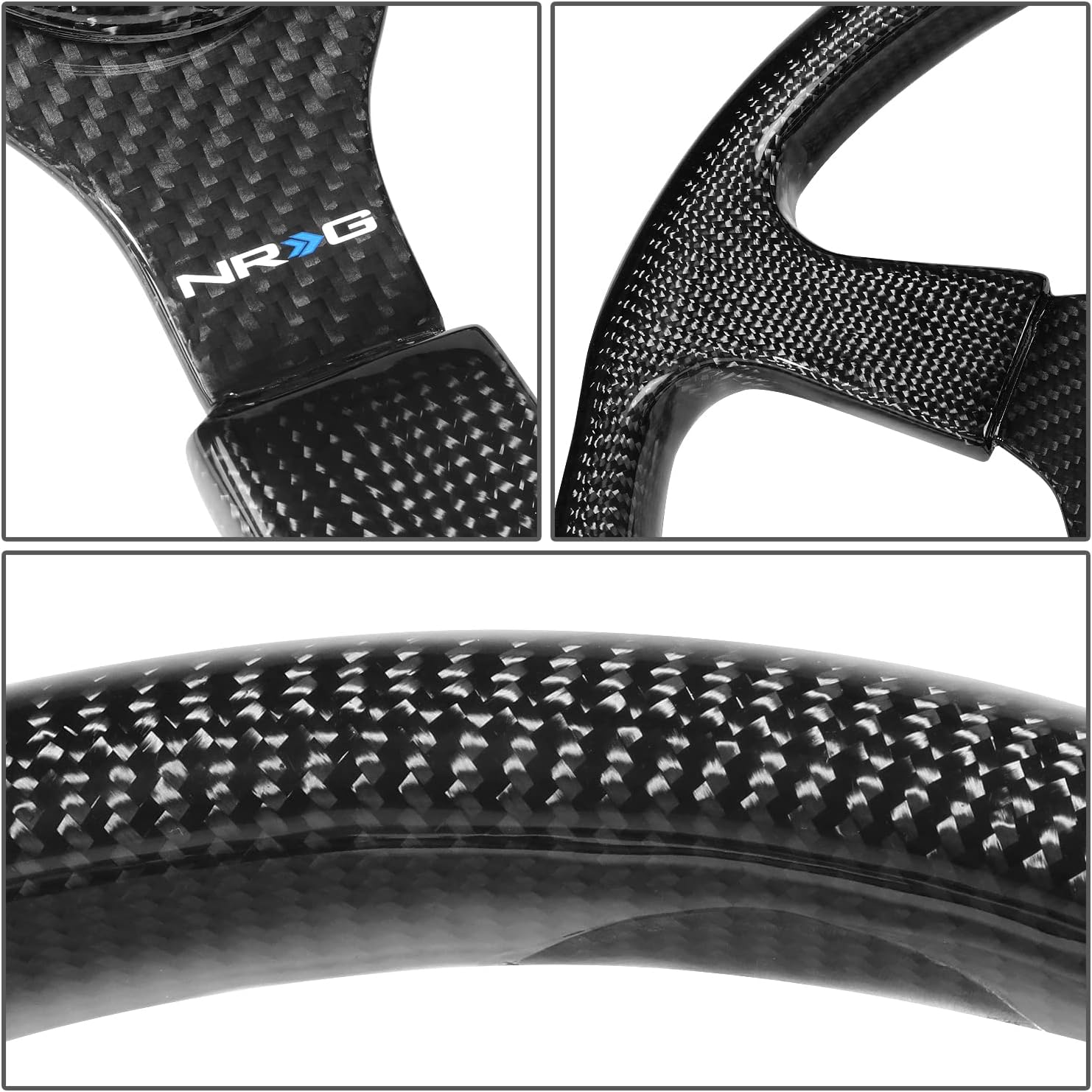 NRG Innovations NRG-ST-012CF Light weight Carbon Fiber Steering Wheel, 3 Spoke, 350mm, 6 X 70 PCD, Flat Dish,Gloss Black