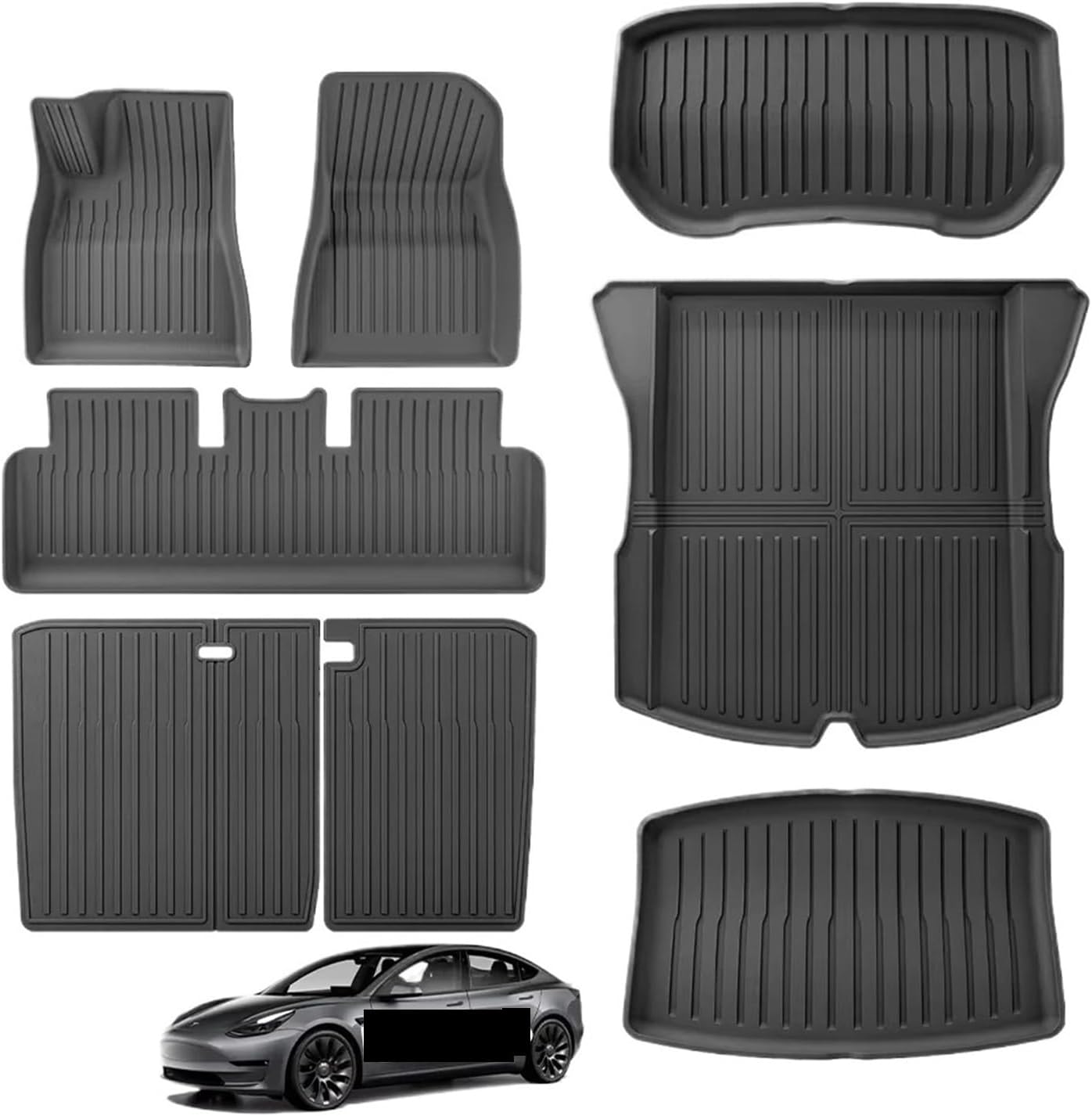 Floor Mats TPE All Weather Front Rear Cargo Liner Mat Waterproof Anti-Slip Mats Accessories C | Compatible with Tesla Model 3 Highland 2024 2025(24 M3D 9PCS RHD)