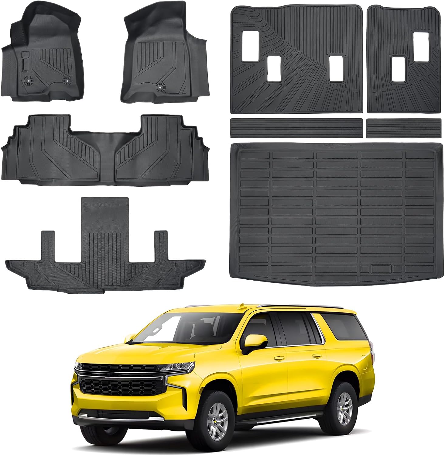 KUST Floor Mats Cargo Mat Set for 2021-2025 2026 Chevy/Chevrolet Suburban & GMC Yukon XL, All Weather Trunk Mat Backrest Mat for Suburban/Yukon XL Accessories TPE Rubber Liners (7 Seater Only)