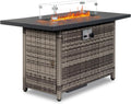 VINGLI Fire Pit Table, 43 'Gas Firepit Table, 50,000 BTU Outdoor Propane Fire Pit, Rattan Finish, Spliced Metal Tabletop, Lava Rock, Rain Cover, Windshiel for Patio Garden or Thanksgiving - Grey