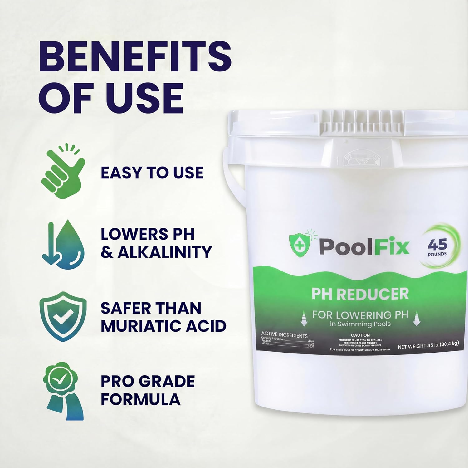 PH Reducer for Pools 45lb Bucket – Sodium Bisulfate Dry Acid for Swimming Pools, Spas & Hot Tubs, Lowers pH and Alkalinity, Prevent Cloudy Water & Balance pH Levels (45 Pounds)