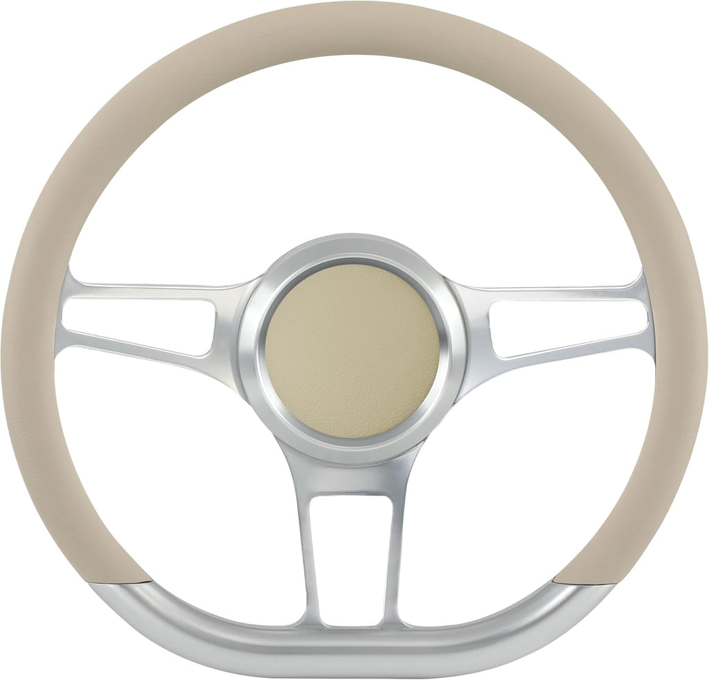 14'' Billet Half Wrap Steering Wheel with 9 Bolts 2'' Dish and Horn Button(Tan)