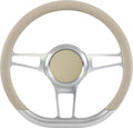 14'' Billet Half Wrap Steering Wheel with 9 Bolts 2'' Dish and Horn Button(Tan)