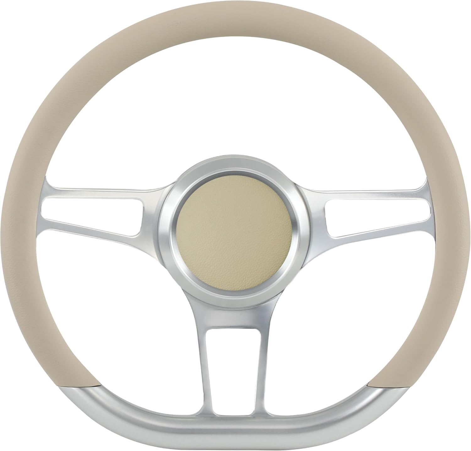 14'' Billet Half Wrap Steering Wheel with 9 Bolts 2'' Dish and Horn Button(Tan)