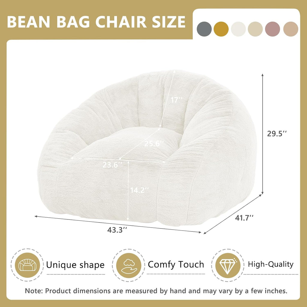 Bean Bag Chair for Adults, Soft Faux Fur Giant Beanbag Chairs, Oversized Cozy Bean Bag Couch Large Reading Chair, Comfy Bean Bag Sofa for Living Room, Bedroom & Dorm, Beige