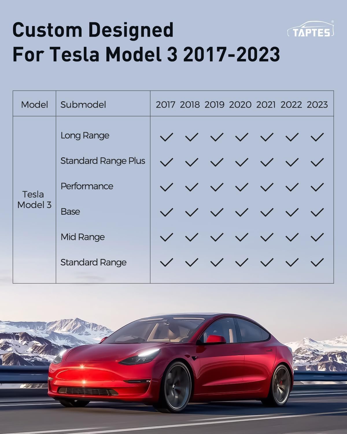 TAPTES Floor Mats for Tesla Model 3 2017-2025 2026, Premium All Weather Anti-Slip Waterproof Floor Liners Car Interior Accessories - for Model 3 Highland 2025 2024 2023 2022 2021 2020 2019 2018 2017
