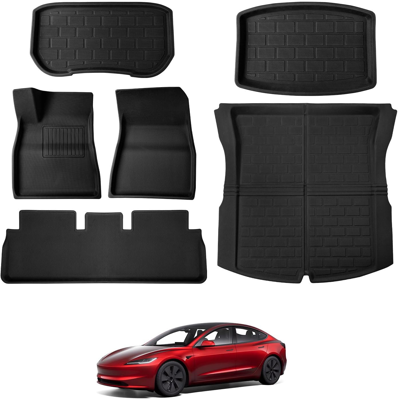 BASENOR 2026 2025 2024 6PCS Tesla Model 3 Highland Floor Mats All-Weather Car Mats Anti-Slip 3D Material Cargo Liner Trunk Mat [Proprietary Design] for Model 3 Highland Accessories