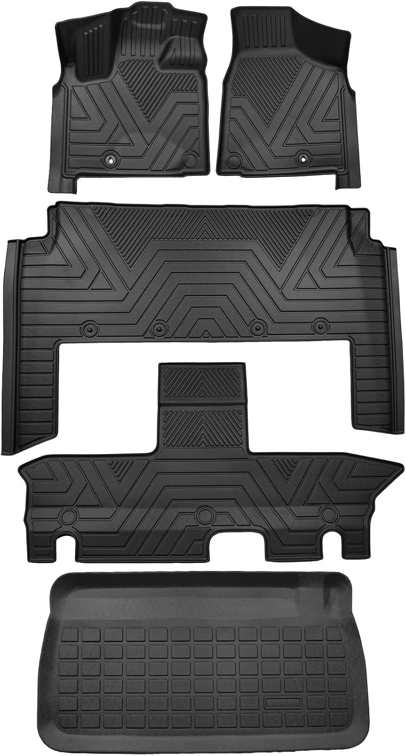 Floor Mats & Cargo Liner Set Fit for 2021-2011 Dodge Grand Caravan 7 Seat All Weather Protection TPE Anti-Slip Automotive Full Set Floor Liners Custom Dodge Grand Caravan Accessories