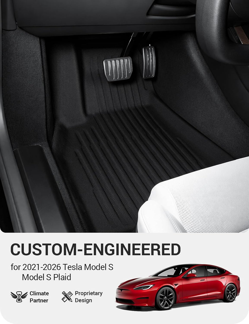BASENOR 7PCS Floor Mats for 2021-2026 Tesla Model S & Plaid (Proprietary Design), All-Weather Premium 3D Material Liners (Cabin, Frunk, Trunk & Sub-Trunk), Odorless & Anti-Slip Model S Accessories