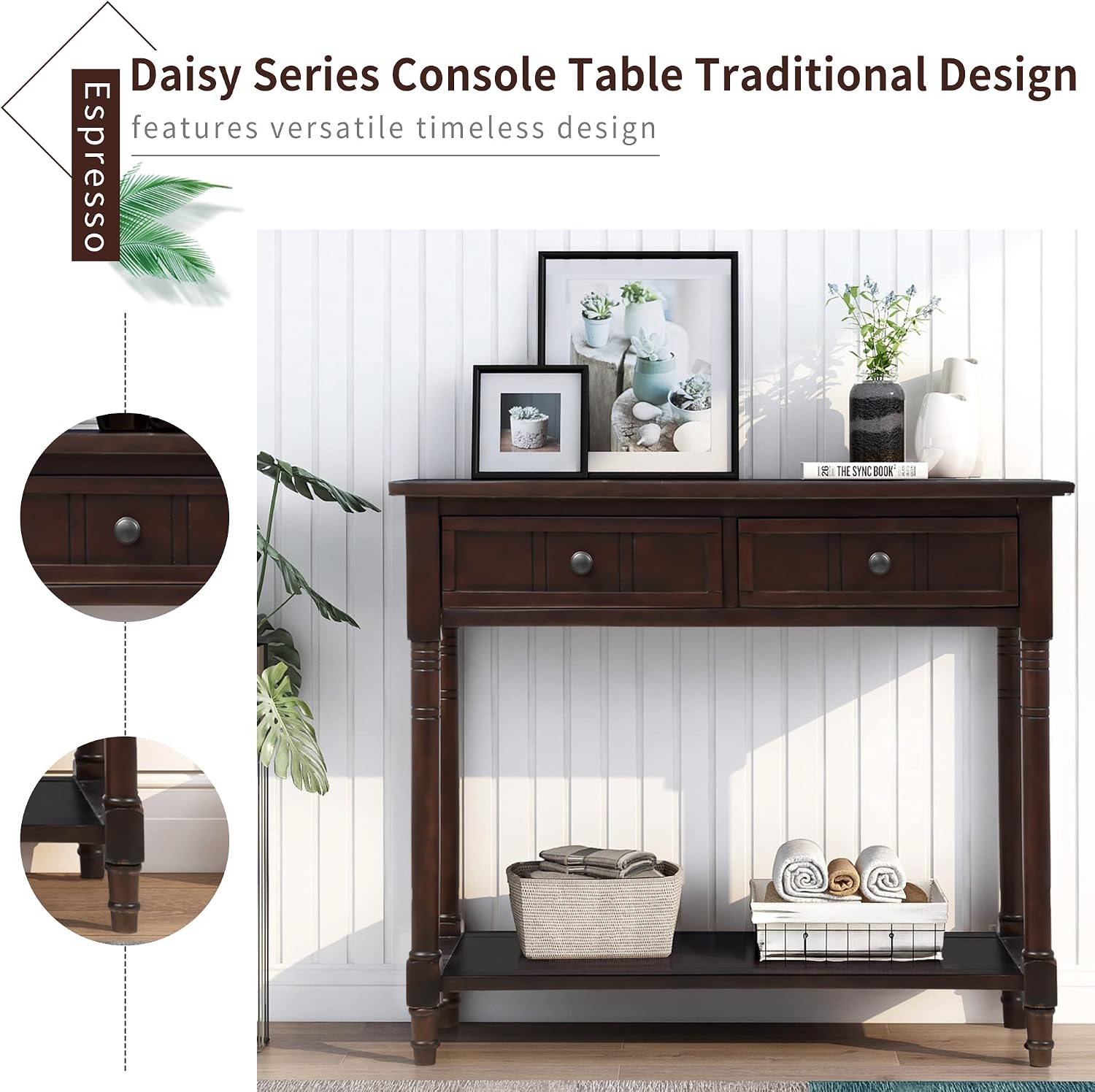Merax Wood Sofa Table Console Table,Entryway Table Traditional Design with Two Drawers and Bottom Shelf for Living Room,Hallway,Dining Room,Espresso