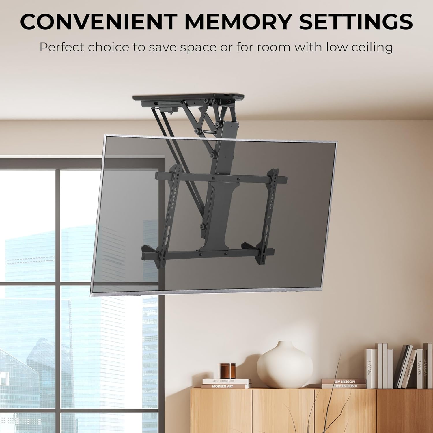 ZeboZap ZZTVC8864 Motorized Ceiling TV Mount Flip Down for Outdoor Patio, Electric Folding TV Mount with Remote Control, Fits 32–75' Screens, Holds 99lbs, Black