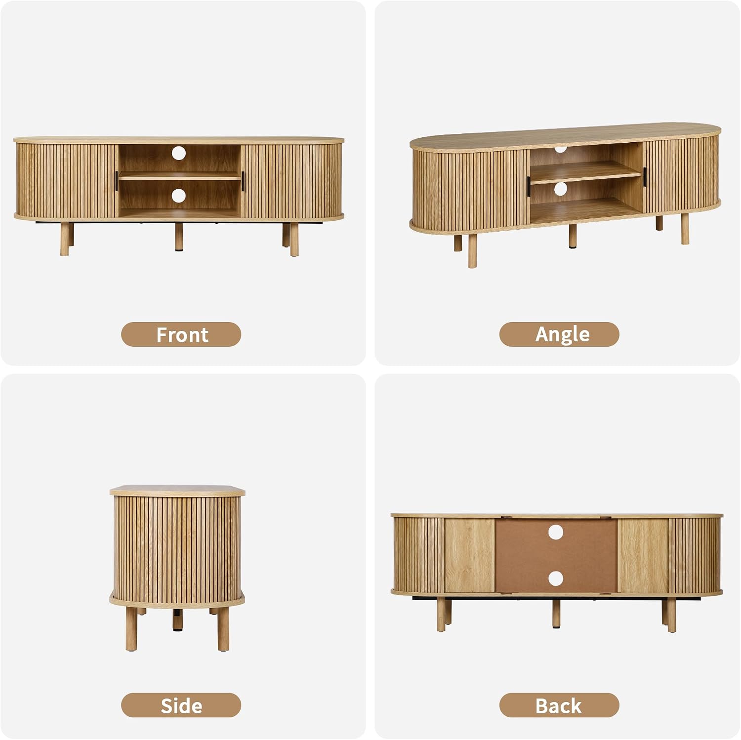 Janmer Home 54' Fluted TV Stand with Storage, Mid Century Modern TV Console with Tambour Sliding Doors, Curved Entertainment Center, Media Console for Living Room, Bedroom (Natural)
