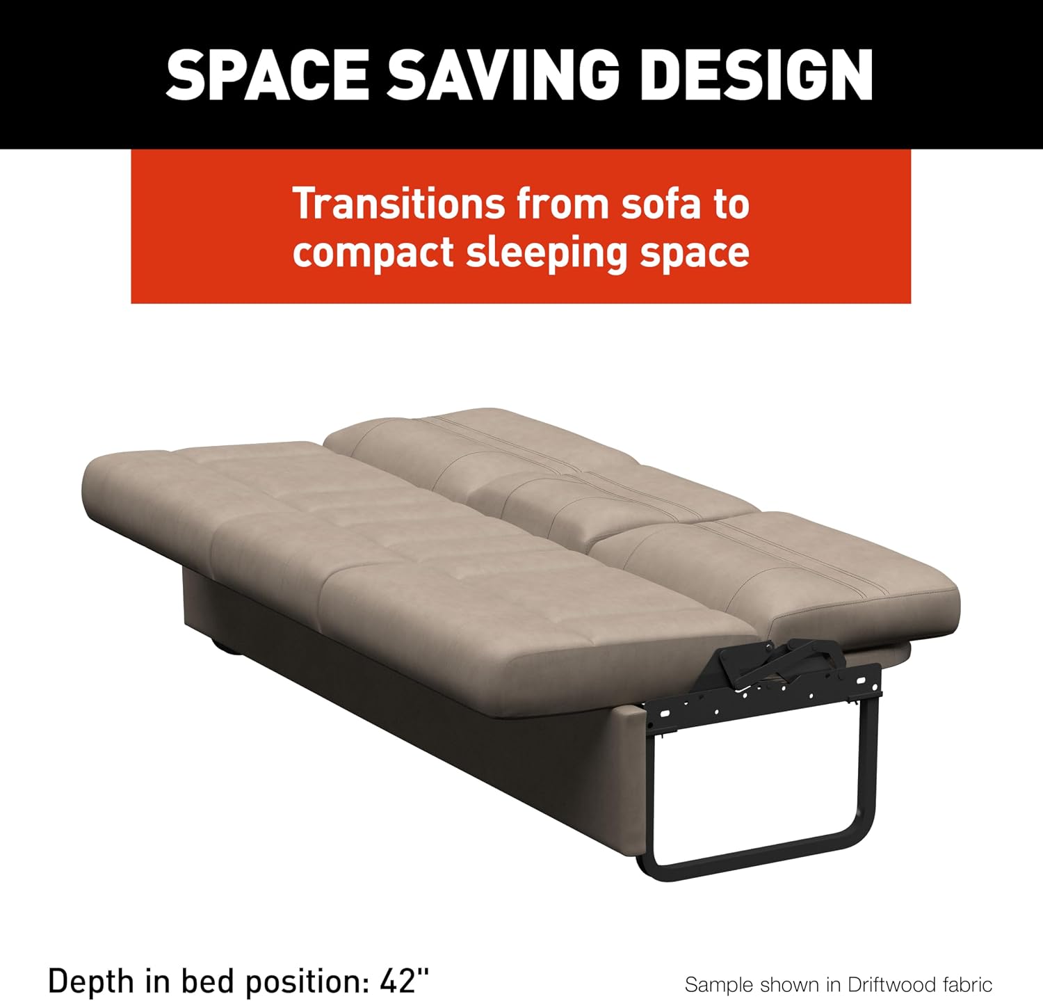 Thomas Payne Signature 72' Dellmead RV Jackknife Sleeper Sofa with Matching Kickboard, Easy Transition, High-Density Foam Cushioning, Fold-Down Center, Dual Cupholders - 2024044417