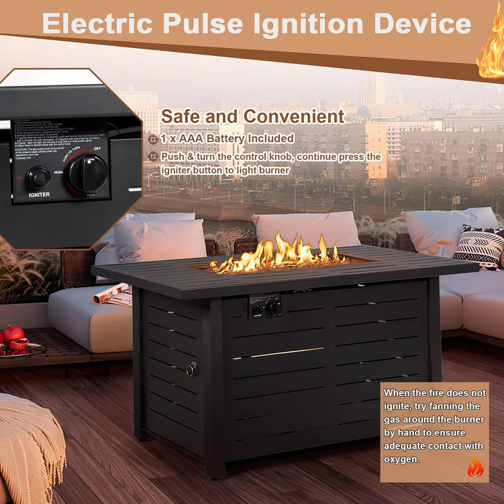 Tangkula Outdoor 60,000 BTU Fire Pit Table, Patiojoy 42 Inch Rectangular Propane Gas Fire Table with Solid Steel Frame, Electric Ignition, Includes Lava Rocks & Protective Cover for Poolside, Backyard