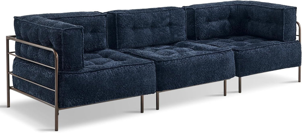 MCombo Modular Sofa Couch with Removable Cushion, Accent Sofa Chair, Upholstered Sofa for Living Room, Apartment, Office (Blue, Three Seats)