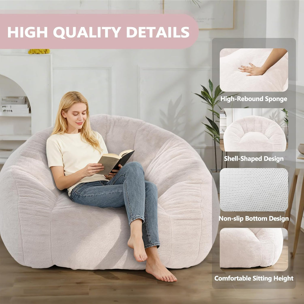 Bean Bag Chair for Adults, Soft Faux Fur Giant Beanbag Chairs, Oversized Cozy Bean Bag Couch Large Reading Chair, Comfy Bean Bag Sofa for Living Room, Bedroom & Dorm, Light Pink
