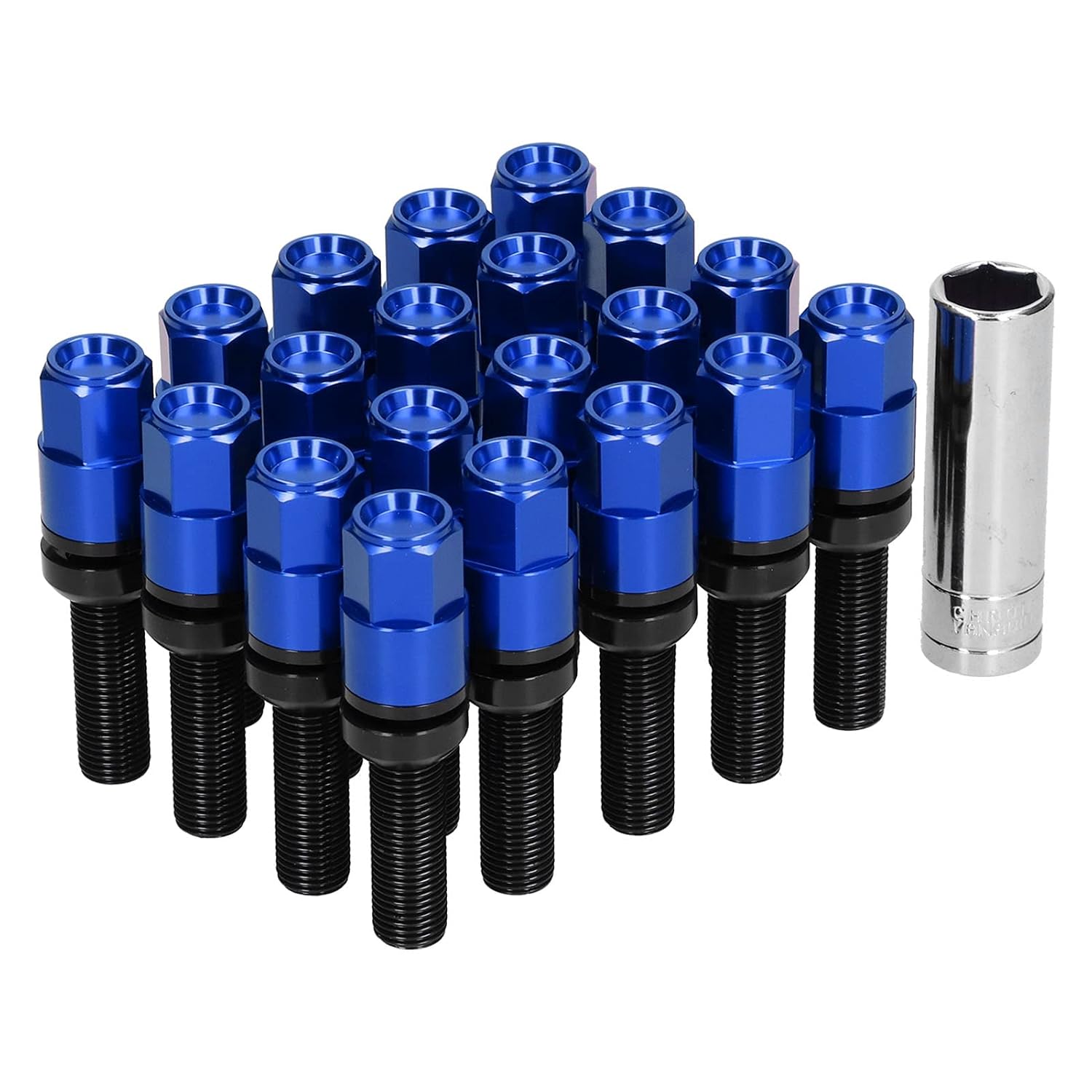 Brilluxa Lug Bolt Kit, M14x1.5 42mm Ball Seat Extended Lug Bolts, Black Wheel Bolt Set and Wheel Fasteners, Extended Thread Wheel Hardware for Aftermarket Rim and Spacer Installati
