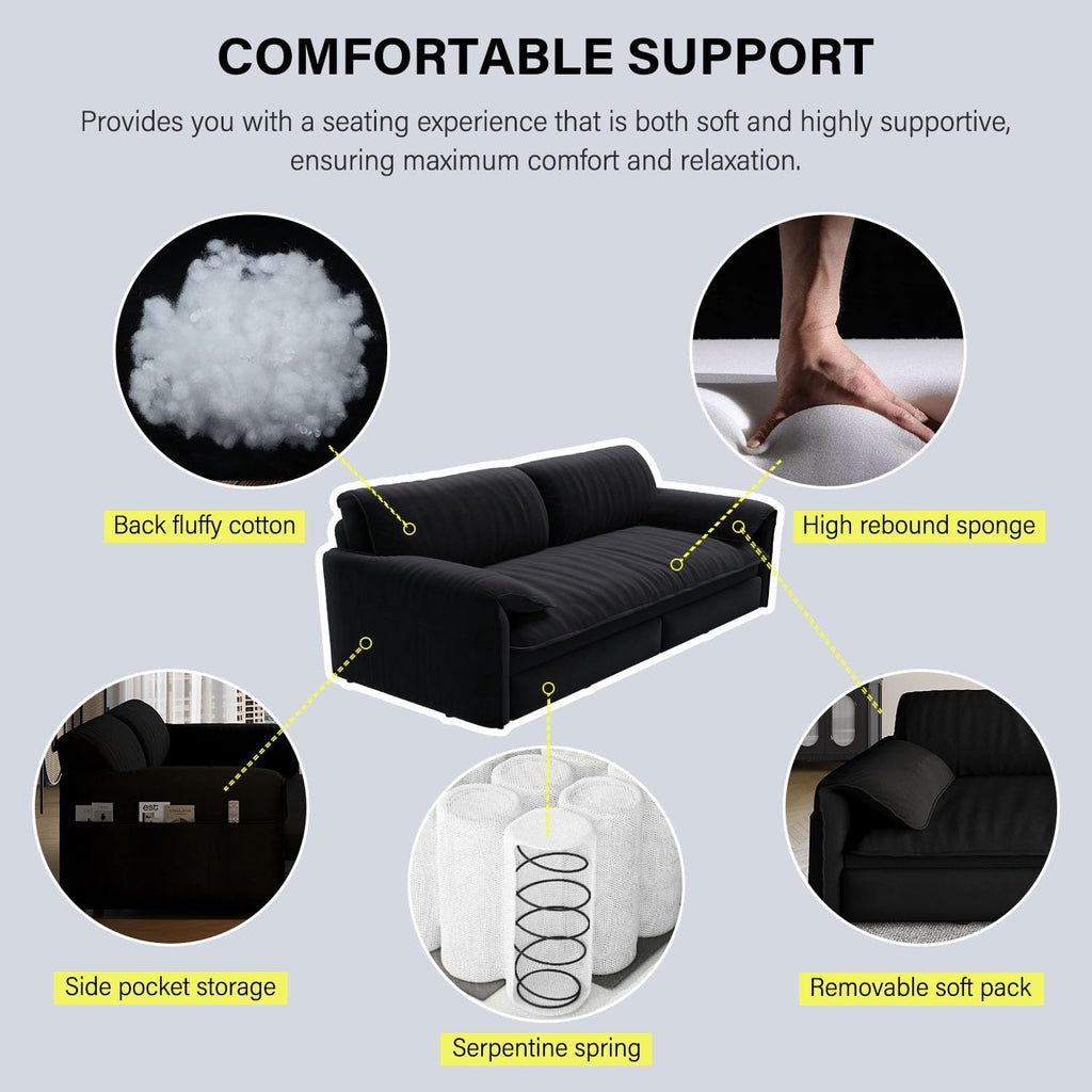 66'' Velvet Queen Size Pull Out Sofa Bed, 3-in-1 Convertible Loveseat Sleeper Sofa with Armrest for Living Room, Apartment, Space Saving, Black