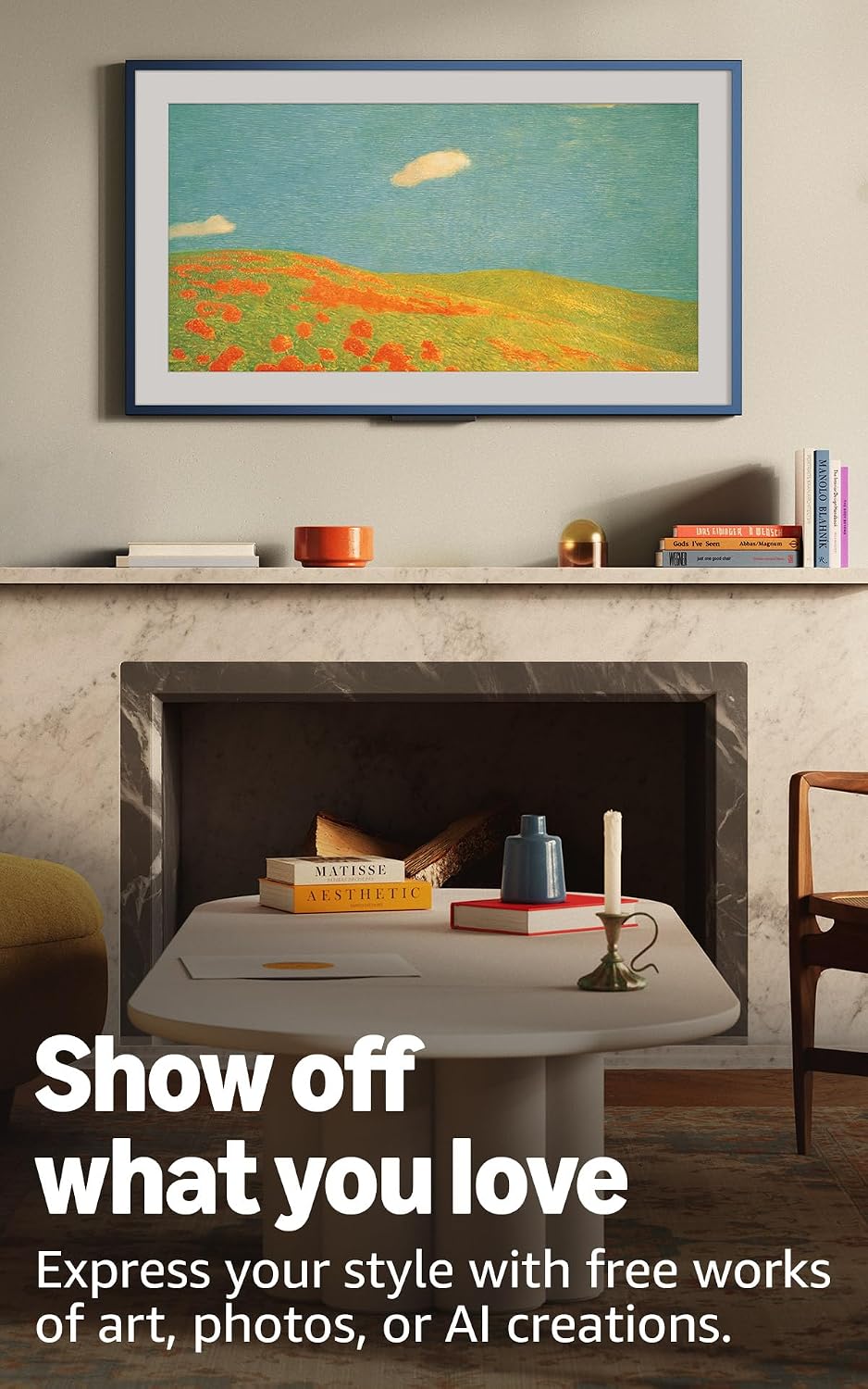 Amazon Ember Artline 55' with Fire TV (newest model), 4K Ultra HD QLED smart TV with free art and photos, anti-glare display, custom frames, Dolby Vision, find shows faster with Alexa+ - Ash