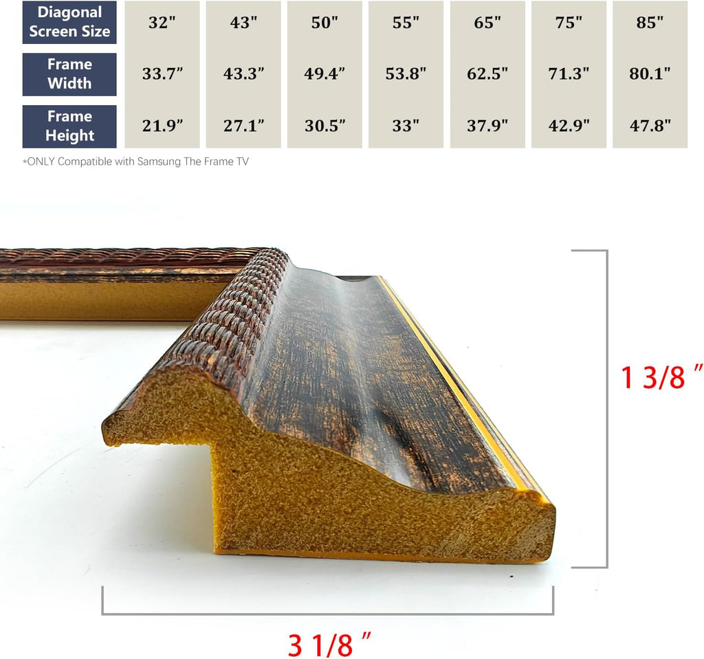 Patina Gold Walnut 55' TV frame - Compatible ONLY with Samsung The Frame TV and Pro TVs (Fits 2021-2026 models, model codes: 55LS03A/B/C/D/FA/HE/HW)