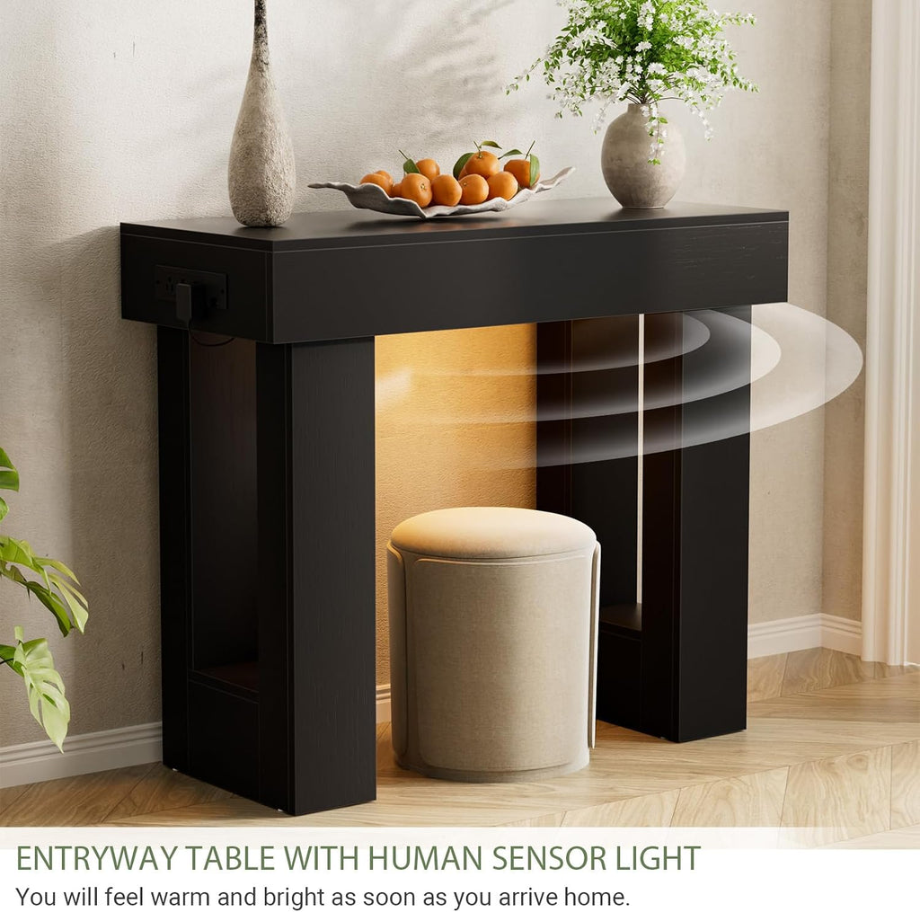 Unikito 39' Entryway Table with Socket and Sensor Light, Narrow Console Table with Storage Behind Couch, Farmhouse Entryway Table for Hallway, Behind the Couch, Living Room, Foyer