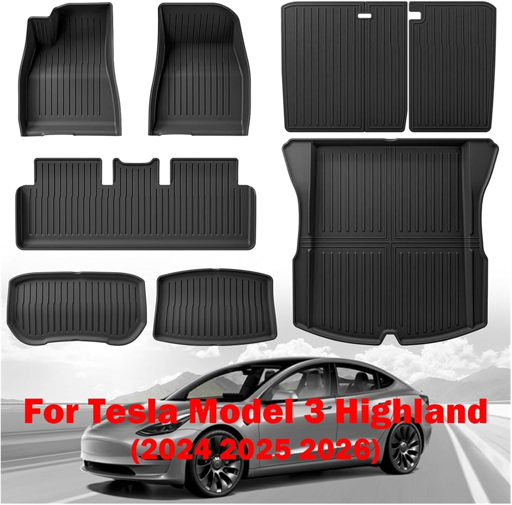 Compatible with Tesla Model 3 2024 2025 2026 Highland Floor Mats Cargo Liner TPE Pad Left/Right Hand Rubber(3pcs LHD)