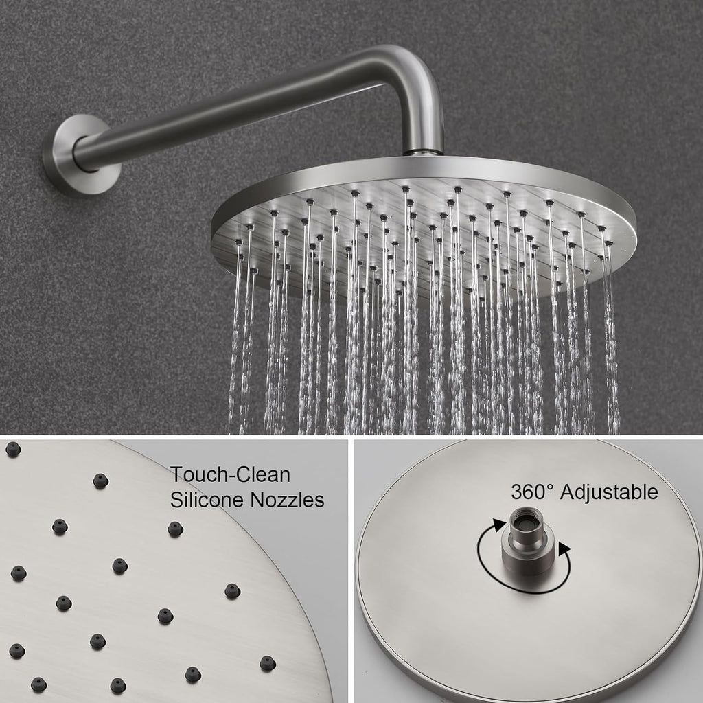 Iriber Shower System Wall Mounted Shower Faucet Set with High Pressure Shower head and 3-Setting Handheld, Bathroom Shower Trim Kit Contain Pressure Balance Valve Cartridge, Brushed Nickel