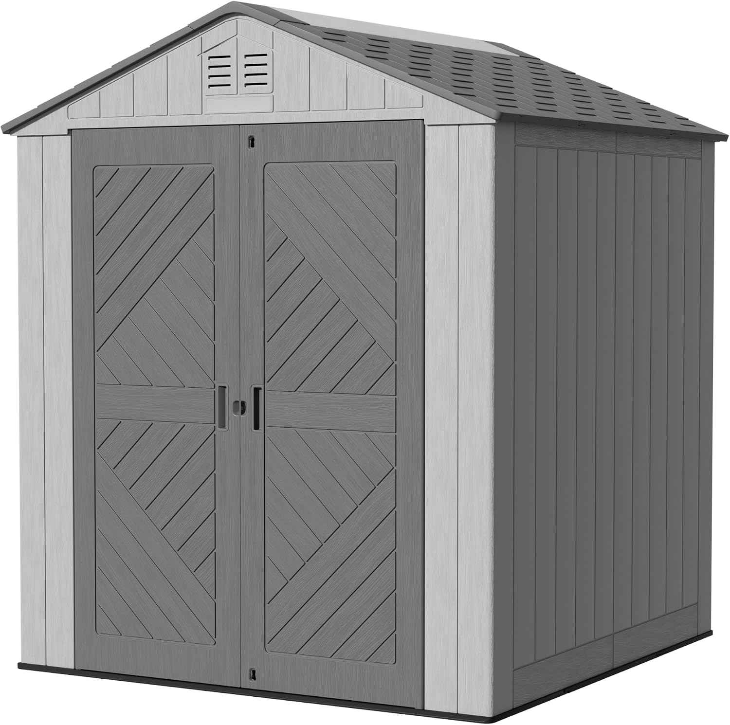 Mrosaa 6x6 FT Large Outdoor Storage Shed,HDPE Resin Outdoor Storage Sheds Weather Resistant,Lockable Garden Sheds with Windows for Home/Garden Tools/Backyard/Lawn Mower/Bike Storage(Gray)