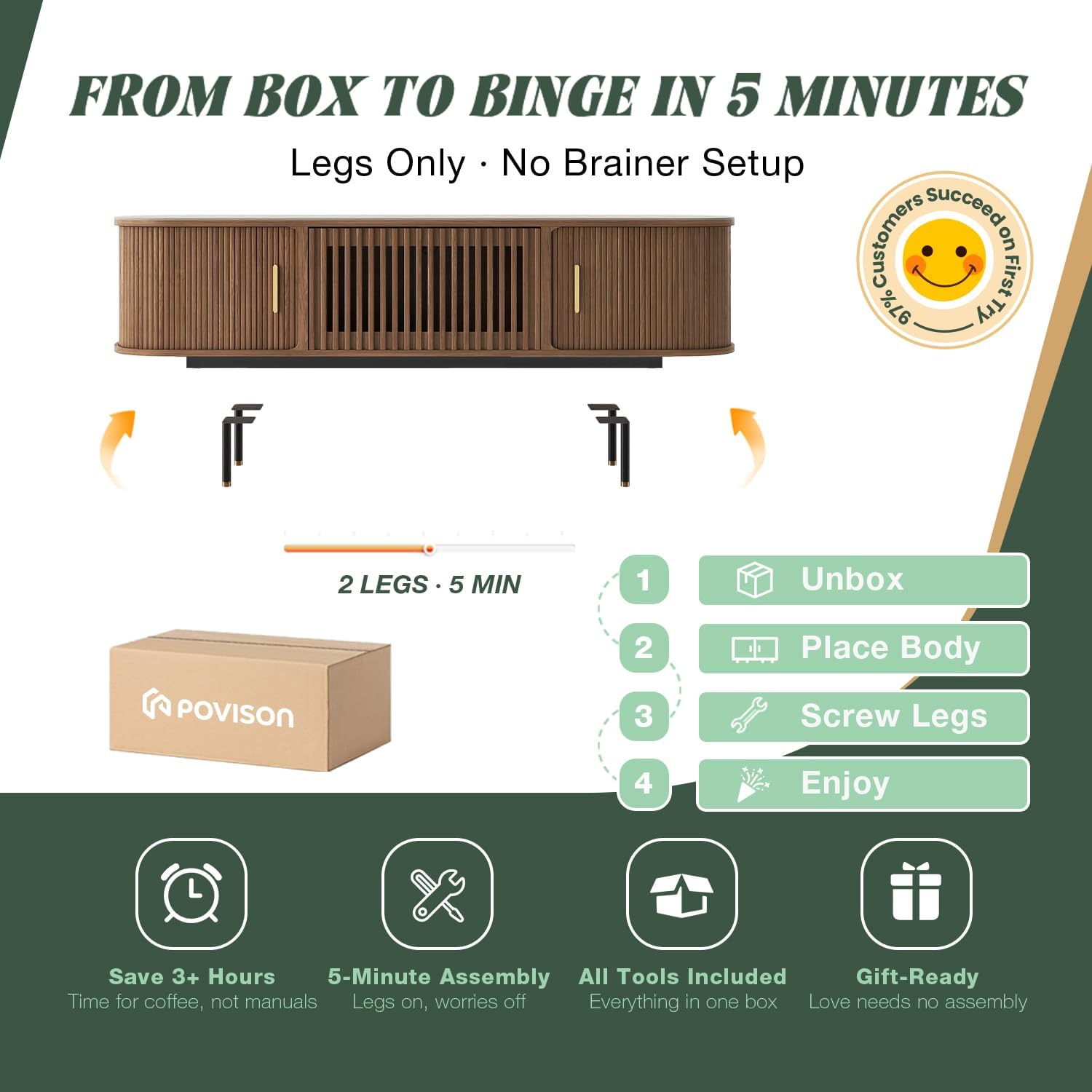 POVISON Fully-Assembled Sliding Tambour Door TV Stand, Mid Century Modern Sintered Stone TV Console, Wood Media Console for 70 Inch TV, Entertainment Center with Storage Cabinet(Walnut, 70.87')
