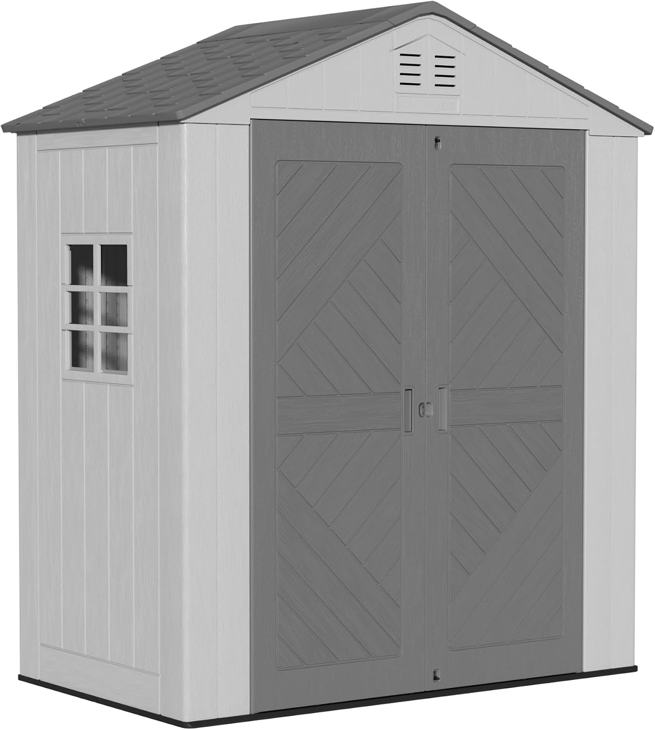 Mrosaa 6x4 FT Storage Shed with Floor,HDPE Resin Outdoor Storage Shed Weather Resistant,Lockable Garden Sheds with Windows for Home/Garden Tools/Backyard/Lawn Mower/Bike Storage(Gray)