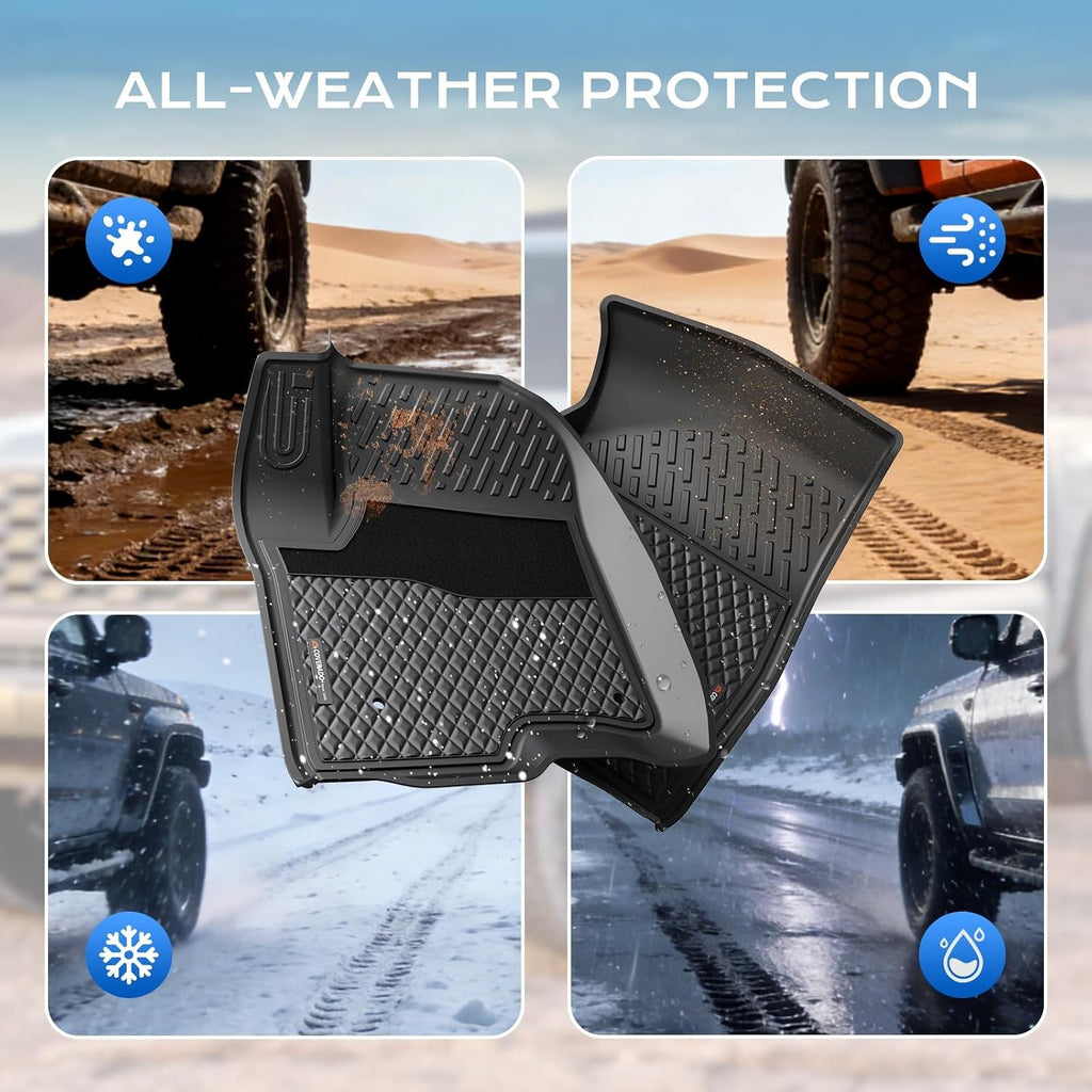 Coverado TPE Floor Mats for 2019-2024 Silverado 1500/Sierra Crew Cab, Driver Dual-Layer Anti-Slip&Split Rear Row, 1st&2nd Row Bucket Seat w/Rear Storage, All-Weather Liners, Not Fit LD/Bench/Regular